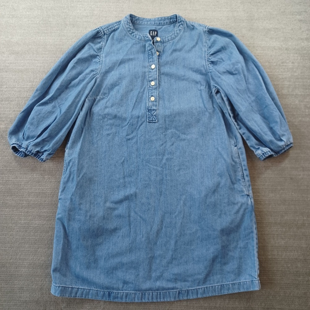Gap Denim Dress Women S Blue Shirt Button Mini Academia Preppy Puff Sleeve